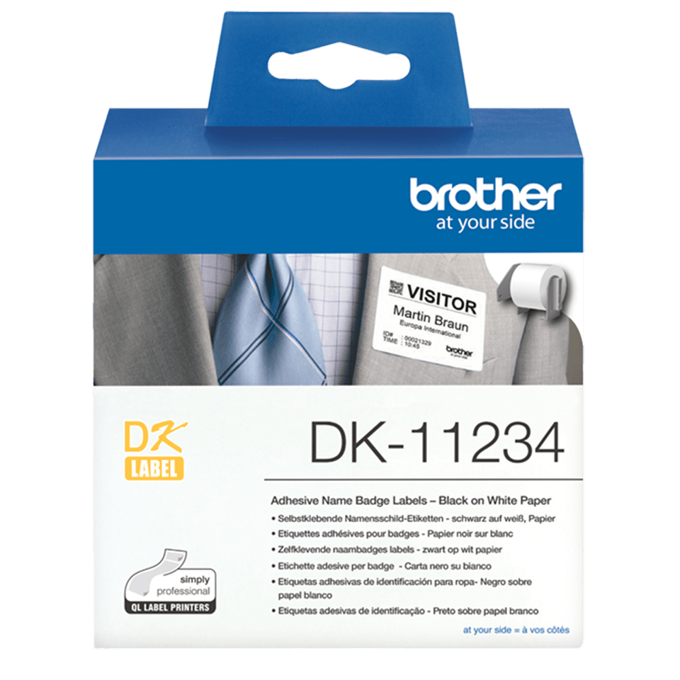 Genuine Brother DK-11234 Adhesive Visitor Badge Label Roll – Black on White, 60mm x 86mm